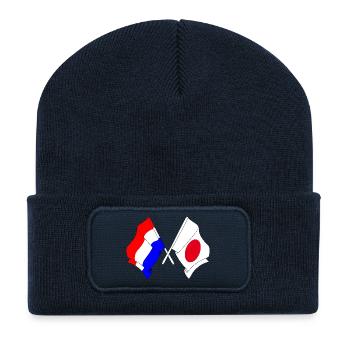 Drapeau des Pays-Bas et drapeau du Japon - Beanie recyclé à patch - bleu marine - Devant