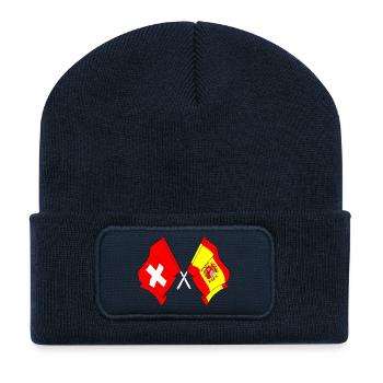 Drapeau de la Suisse et drapeau de l’Espagne - Beanie recyclé à patch - bleu marine - Devant