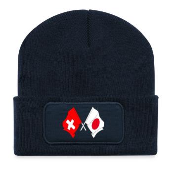Flagge der Schweiz und Flagge Japans - Recycelte Patch Beanie - French Navy - Vorne