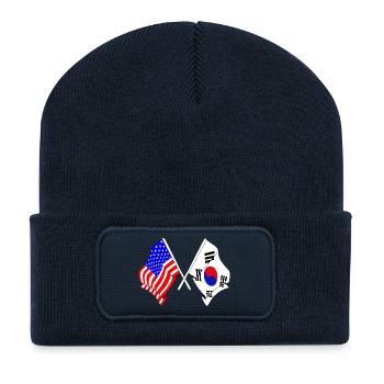 Flag USA and flag South Korea - Recycled Patch Beanie - french navy - Front