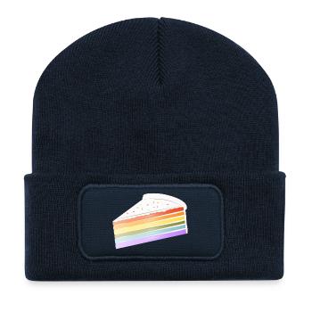 Stück Regenbogen Kuchen in zarten Pastellfarben - Recycelte Patch Beanie - French Navy - Vorne