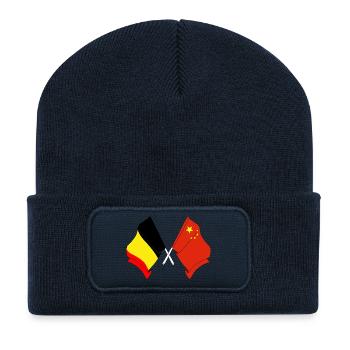 Drapeau Belgique Drapeau Chine - Beanie recyclé à patch - bleu marine - Devant