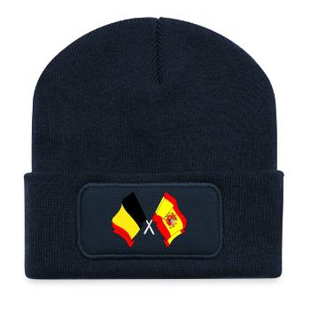 Flagge Belgien, Flagge Spanien - Recycelte Patch Beanie - French Navy - Vorne