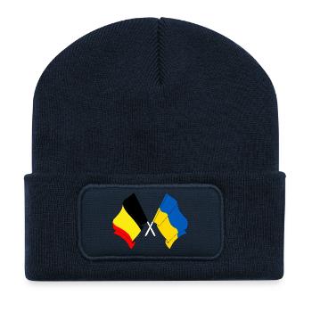 Drapeau de la Belgique, drapeau de l’Ukraine - Beanie recyclé à patch - bleu marine - Devant