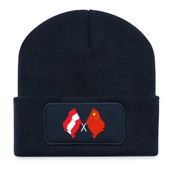 Flagge Österreich, Flagge China - Recycelte Patch Beanie - French Navy - Vorne
