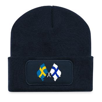 Drapeau de la Suède, drapeau de la Finlande - Beanie recyclé à patch - bleu marine - Devant