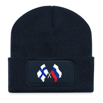 Drapeau de la Finlande, drapeau de la Russie - Beanie recyclé à patch - bleu marine - Devant