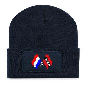 Drapeau Pays-Bas, Amsterdam croisé - Beanie recyclé à patch - bleu marine - Devant