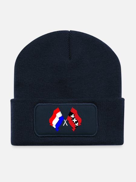 Flagge Niederlande, Amsterdam gekreuzt - Recycelte Patch Beanie - French Navy