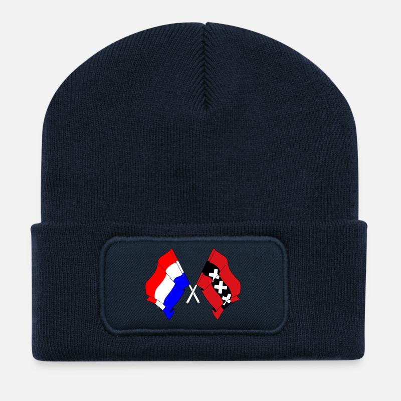 Flagge Niederlande, Amsterdam gekreuzt - Recycelte Patch Beanie - French Navy