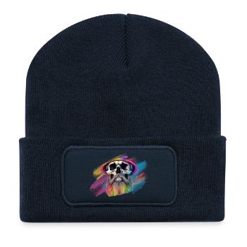 Bunte Regenbogen-Totenkopf-Designe - Recycelte Patch Beanie - French Navy - Vorne