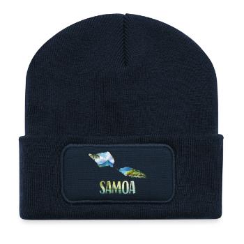 Carte aquarelle Samoa - Beanie recyclé à patch - bleu marine - Devant