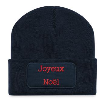 NOËL. MERRY CHRISTMAS. SAPIN. BONNE ANNEE - Beanie recyclé à patch - bleu marine - Devant