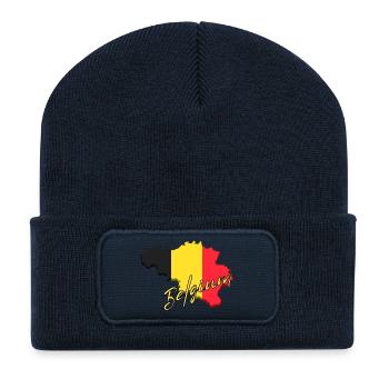Drapeau de la Belgique, carte drapeau de la Belgique - Beanie recyclé à patch - bleu marine - Devant