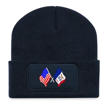 USA and Iowa state flag crossed - Recycled Patch Beanie - french navy - Front