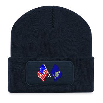 Drapeau des États-Unis et de l’État du Kansas franchi - Beanie recyclé à patch - bleu marine - Devant