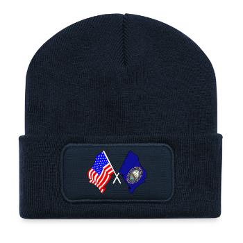 Flagge der USA und des Bundesstaates New Hampshire gekreuzt - Recycelte Patch Beanie - French Navy - Vorne