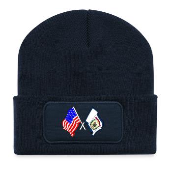 Flagge USA und Bundesstaat West Virginia gekreuzt - Recycelte Patch Beanie - French Navy - Vorne