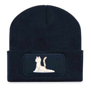 Chat en posture de yoga méditatif - Beanie recyclé à patch - bleu marine - Devant