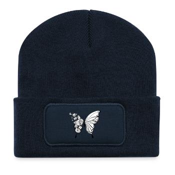 Papillon - Beanie recyclé à patch - bleu marine - Devant