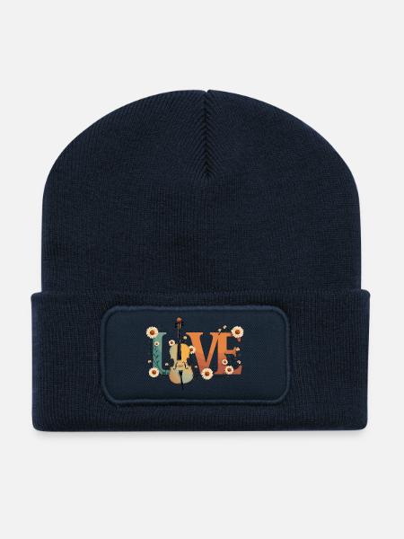 Love Cello Liebe mit Blumen für Cellisten - Recycelte Patch Beanie - French Navy