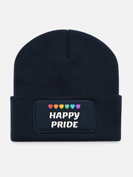 Happy Pride Rainbow hearts LGBTQ Pride Month - Recycled Patch Beanie - french navy