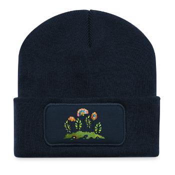 Blumen - Recycelte Patch Beanie - French Navy - Vorne
