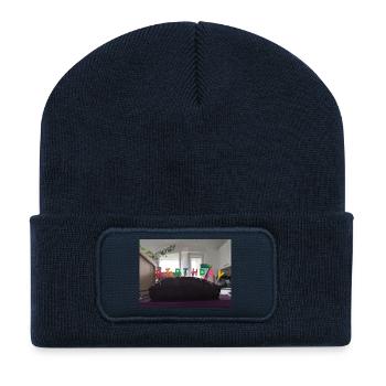 Bon anniversaire - Beanie recyclé à patch - bleu marine - Devant