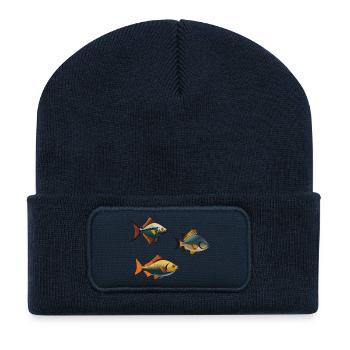 Bunte tropische Fische auf der Kleidung - Recycelte Patch Beanie - French Navy - Vorne