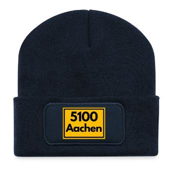 Town sign - then retro old zip code 5100 AACHEN - Recycled Patch Beanie - french navy - Front