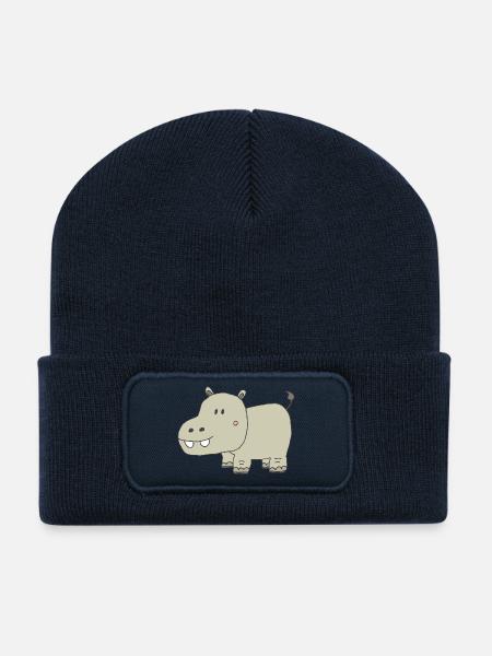 Verspielter Hippo-Charme für Kinder - Recycelte Patch Beanie - French Navy