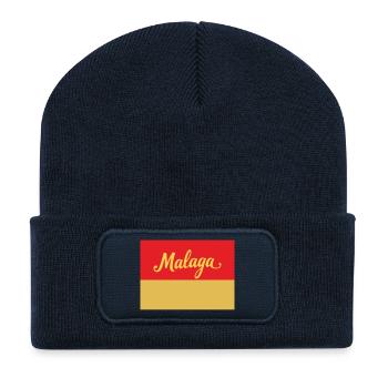 Malaga Retro Schriftzug auf warmen Farben - Recycelte Patch Beanie - French Navy - Vorne
