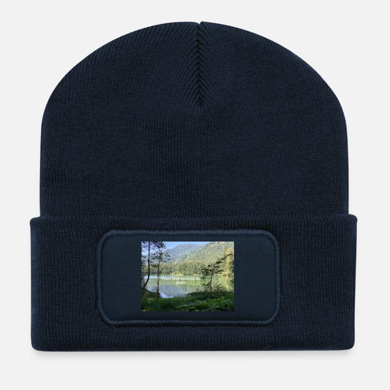 Peaceful Nature Scene with Lake and Forest - Recycled Patch Beanie - french navy