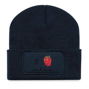 J'adore les chats et les baies - Beanie recyclé à patch - bleu marine - Devant