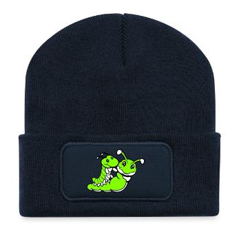 2 friends riding caterpillar father mother child dad mom - Recycled Patch Beanie - french navy - Front