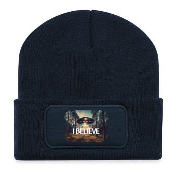 Je crois au vinyle - Beanie recyclé à patch - bleu marine - Devant