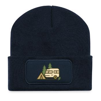 Abenteuer Camping Naturdesign - Recycelte Patch Beanie - French Navy - Vorne