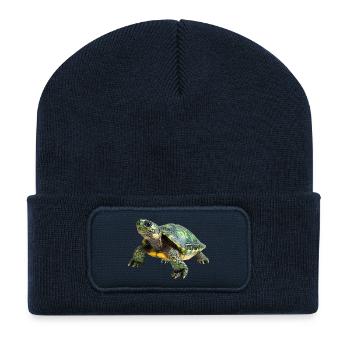 Illustration détaillée de tortue sur les vêtements - Beanie recyclé à patch - bleu marine - Devant