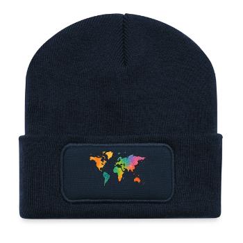 World Map Watercolor Rainbow - Recycled Patch Beanie - french navy - Front
