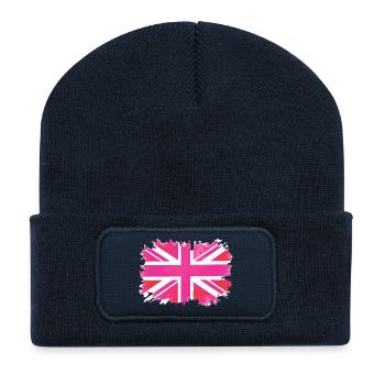Pink Union Jack - Recycelte Patch Beanie - French Navy - Vorne