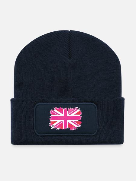 Pink Union Jack - Recycelte Patch Beanie - French Navy