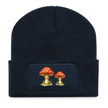 Red toadstools in the grass - Recycled Patch Beanie - french navy - Front