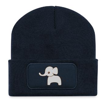 Gentle Grey Elephant Sketch - Recycled Patch Beanie - french navy - Front