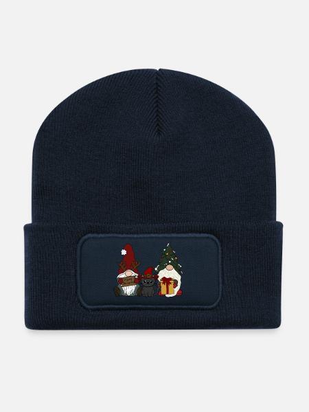 Wichtel mit Katze - Recycelte Patch Beanie - French Navy