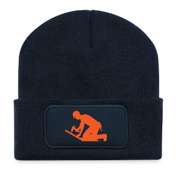 Roofer silhouette at work - Recycled Patch Beanie - french navy - Front