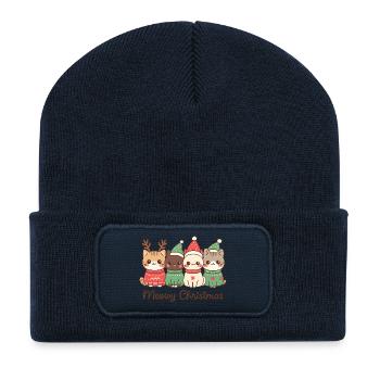 Meowy Christmas Cat Squad, Kittens  - Recycled Patch Beanie - french navy - Front