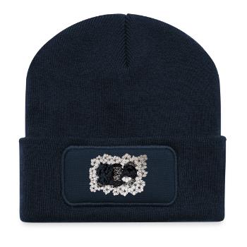 Motif de lignes de fleurs noires - Beanie recyclé à patch - bleu marine - Devant