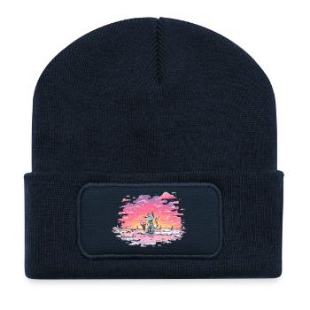 Chat avec une glace au bord du lac du soir - Beanie recyclé à patch - bleu marine - Devant
