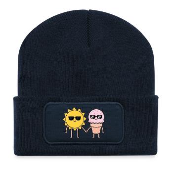 Happy Summer Sun Cartoon - Recycled Patch Beanie - french navy - Front