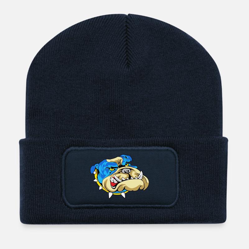 Blauer Bulldogge Knurren - Recycelte Patch Beanie - French Navy